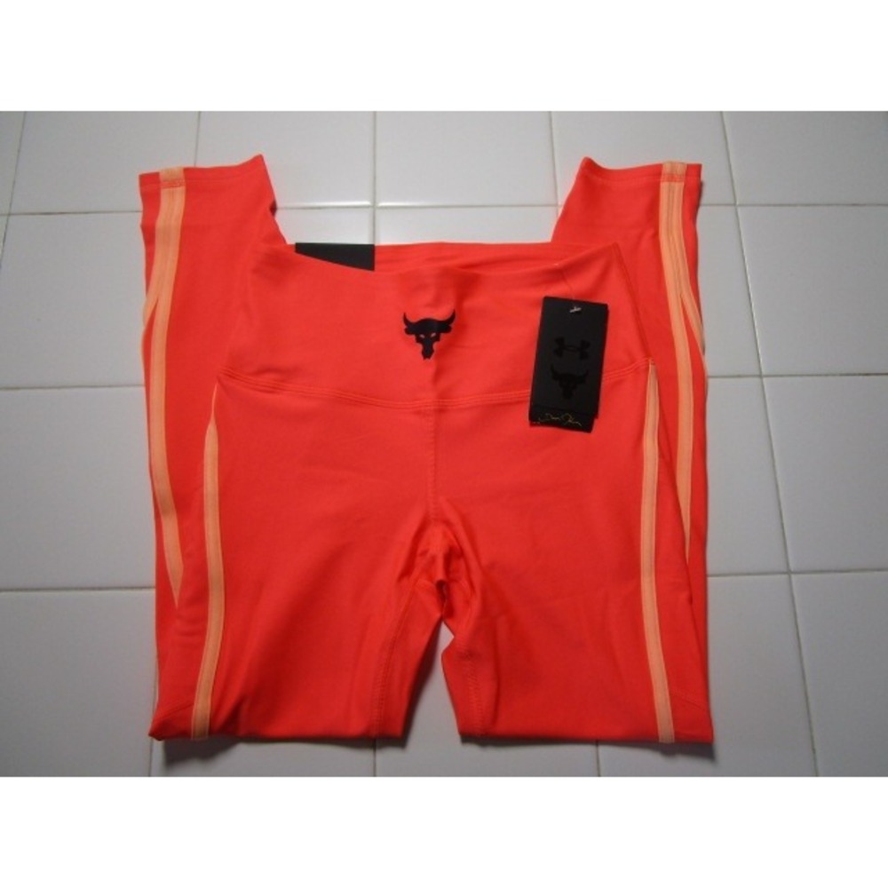Under Armour Project Rock High Rise Ankle Leggings Neon Orange Women's Small